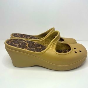 Crocs Frances Mary Jane Beige Wedge Heels Slip-on Size 10